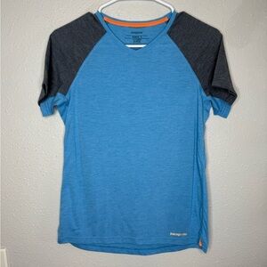 Patagonia Women's Blue & Gray Nine Trails Short Sleeve Shirt Size Small